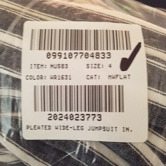 Madewell Pleated Wide-Leg Pinstripe Linen Jumpsuit Navy White Size 4 - Picture 8 of 8